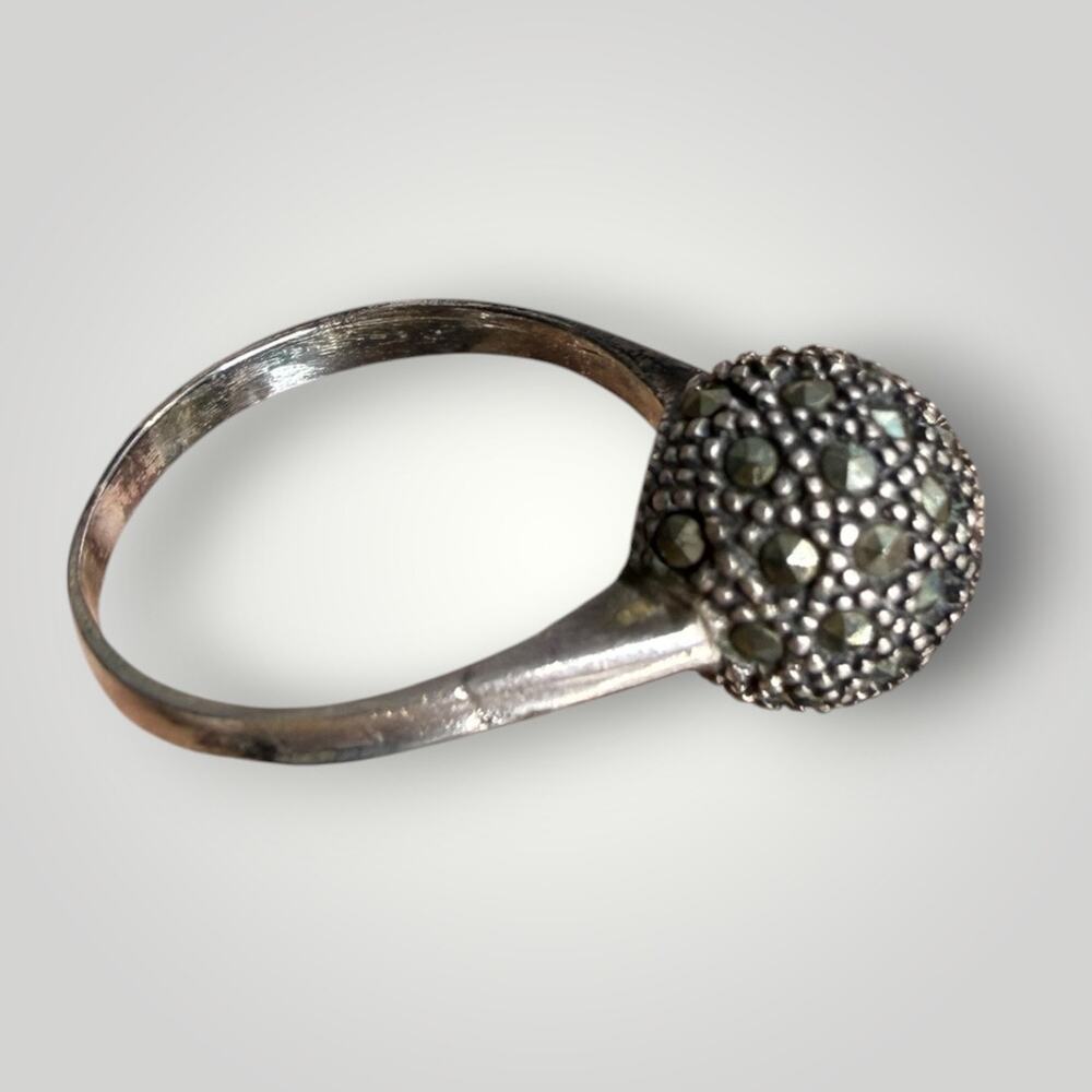 Vintage 925 Sterling Silver Marcasite Dome Ring sz 8,5 - Picture 5 of 8